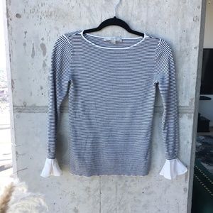 Loft Adorable Striped Long Sleeve Sweater with Ruffled Sleeves XXSP